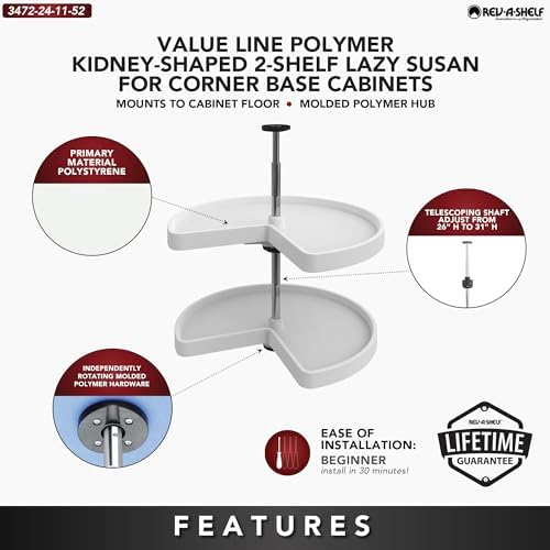 Rev-A-Shelf 24" Kidney Shaped Dual Tier Lazy Susan for Corner Base Cabinets - Image 3