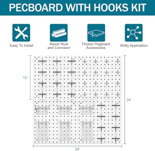 Peg Board Kit, Includes Pegboard and Accessories,with Hooks and Bins,Peg Board Wall Organizer for Office,Ornaments Display,Crafts Organization (66, White) - Image 4