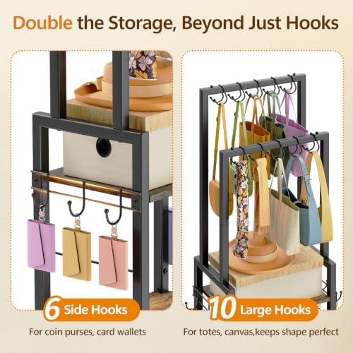 Tall Purse Organizer for Closet: 4-Tier Double Rods Purse Rack Stand,Black - Image 6