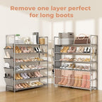 LANTEFUL 6 Tier Shoe Rack Storage for 24-30 Pairs Shoe and Boot, Shoe Organizer with Hook and Side Pocket Free Standing Long Shoe Shelf Tall Shoe Rack Organizer for Closet, Entryway, Dorm, Grey - Image 5