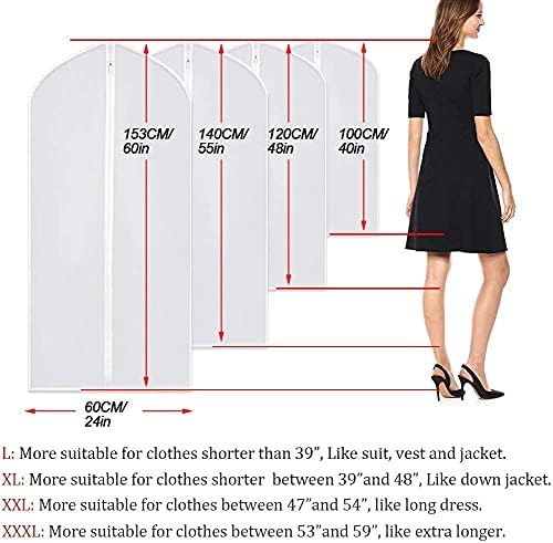Garment Bags Covers 24''X60'' Dress Bags for Hanging Clothes (Pack of 6) with Study Full Zipper Coat Covers for Closet Clothes Storage Travel - Image 2