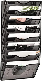 EASEPRES 8 Pocket Mesh Hanging Wall File Organizer, Wall Mounted Mail Paper Document Folder Holder, Clipboard Storage Organization Magazine Rack with Nametag Label for Office Home School, Black by EASEPRES