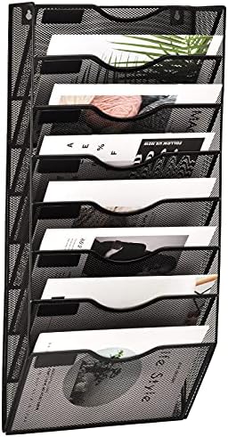 EASEPRES 8 Pocket Mesh Hanging Wall File Organizer, Wall Mounted Mail Paper Document Folder Holder, Clipboard Storage Organization Magazine Rack with Nametag Label for Office Home School, Black by EASEPRES