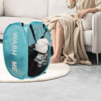Mesh Pop Up Laundry Hamper with Handles, Collapsible Laundry Basket Side Pocket Dirty Clothes Hamper (Sky Blue) - Image 4
