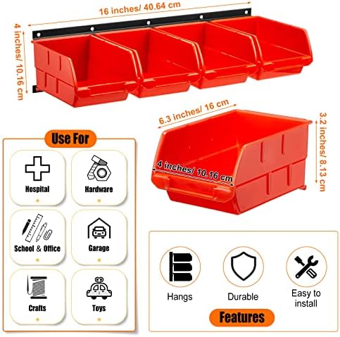 Maitys Wall Mounted Storage Bins Parts Plastic Hanging Stackable, Orange - Image 2