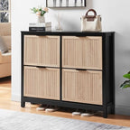 4-Flip Drawer Shoe Cabinet Narrow Entryway Rack, Oak & Black by VIPLUMI