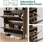 Smuxee Shoe Cabinet with 2 Flip Drawers & Coat Rack Hooks, 31.5" Walnut Hidden Shoe Storage Cabinet, 2-in-1 Hall Tree Slim Freestanding Shoe Rack Organizer for Entryway, Hallway, Living Room - Image 4