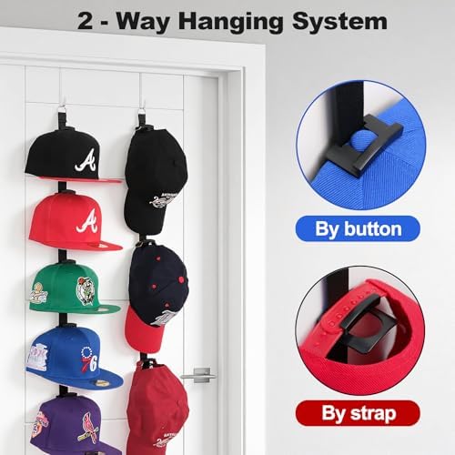 Over-the-Door Hat Organizer for Baseball Caps, Button & Strap 2-Way Hanging - Image 2