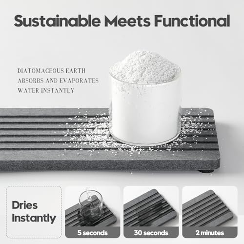 Razborci 2PCS Diatomite Quick Stone Drying Tray Mat For Bathroom & Kitchen Counter, Instant Dry Water Absorbent Drink Bar Coaster,Vanity Sink Caddy Organizer,Dish Soap Sponge Holders, Charcoal,8"x3.8" - Image 3