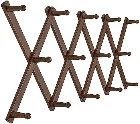 SKOLOO Hat Rack for Wall with 14 Hooks, Solid Wooden, Modern, Expandable Coat Rack Wall Mount for Coats, Hats, Bags, Baseball Caps, Walnut Color by SKOLOO