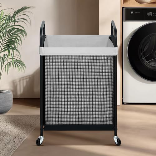 STO STO Laundry Hamper, 90L Rolling Laundry Sorter Cart with Removable and Washable Liner Bag, Clothes Hamper with Wheels and Metal Handle for Laundry Room and Bedroom, Gray - Image 2
