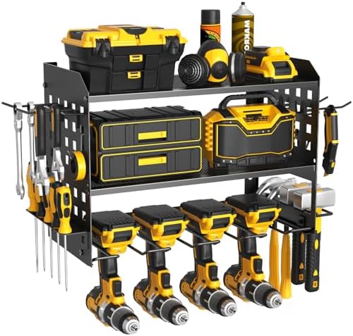 SUNALLY Power Tool Organizer, Wall Mount Garage Tools Storage Rack, Black by SUNALLY