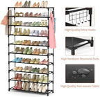 LANTEFUL 10 Tiers Shoe Rack Large Capacity Tall Shoe Organizer Sturdy Shoe Storage with Two Hooks Space Saving Metal Wide Shoe Rack for Closet, Entryway, Bedroom, Black - Image 4