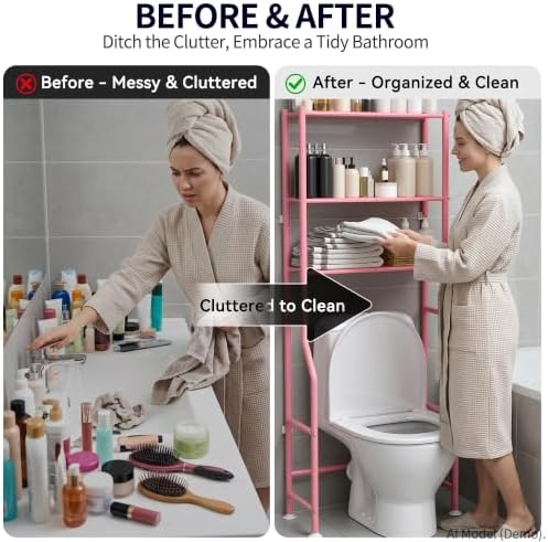 3-Tier Over Toilet Storage, Anti-Tip, 64" H, Pink - Image 7