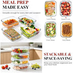 LOVYANXUE 4 Pack 52oz Large Glass Food Storage Containers with Lids, Meal Prep Containers, Glass Storage Containers with Airtight Lid for Storing, Heating, Serving, BPA-Free, Microwave & Oven Safe - Image 4