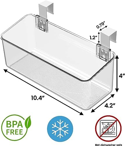 vacane 2 Pack Plastic Over Cabinet Door Organizer with Removable Hooks, Clear Hanging Baskets for Organizing Over the Cabinet Organizer Holder for Kitchen, Bathroom-Hang Outside or Inside Door-M - Image 6