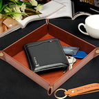 Haooryx 2Pcs PU Valet Tray Keychain Desktop Storage Organizer, Best Papa Ever Gift Brown PU Leather Catchall Tray Nightstand Caddy Holder for Keys Watch Phone Wallet Jewelry - Image 5