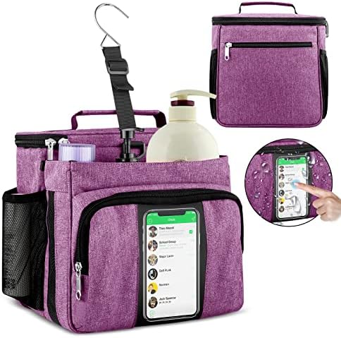 Bukere Portable Shower Caddy College Dorm Room Essential, Shower Caddy Tote Bag for Student, Girl, Women, Separate Compartment, Large Capacity, Quick Dry Mesh Base for Travel, Gym, Camp, Purple by Bukere