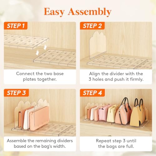 Lifewit Purse Organizer for Closet, Adjustable Clear Handbag Shelf Dividers - Image 6