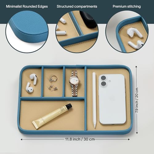 Nordik Leather Valet Tray - Large EDC Tray - Nordik Blue 11.8 x 7.9 in - Image 5
