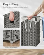 SONGMICS Laundry Hamper with Lid, 23.8 Gal (90 L) Synthetic Rattan,Foldable - Image 5