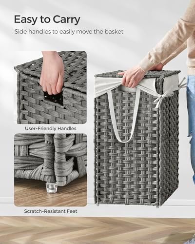 SONGMICS Laundry Hamper with Lid, 23.8 Gal (90 L) Synthetic Rattan,Foldable - Image 5