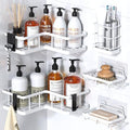 YASONIC Corner Shower Caddy Adhesive, 100% Rustproof Shower Organizer with Soap and Troothbrush Holder, No Drill Shower Shelf for Inside Shower, Wall-Mounted Shower Storage for Homes (5 Pack, White) by YASONIC