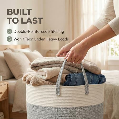 JMvicyroam 115L Extra Large Machine Washable Cotton Rope Blanket Basket - Image 6