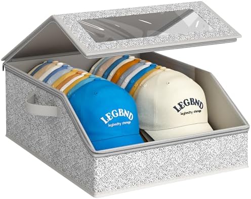 AOODA Sturdy Hat Storage for Baseball Caps, Holds up to 24 Caps Clear Hat Organizer for Closet, Bedroom, Wide Hat Box with Cardboard (Grey) by AOODA