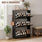 Nicetree Shoe Cabinet, 3 Flip Drawers Slim Black Walnut Top Entry Storage - Image 4