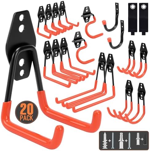 TONDA Garage Hooks, 20 Pack Wall Storage Hooks for Bike, Ladder and Tools by TONDA