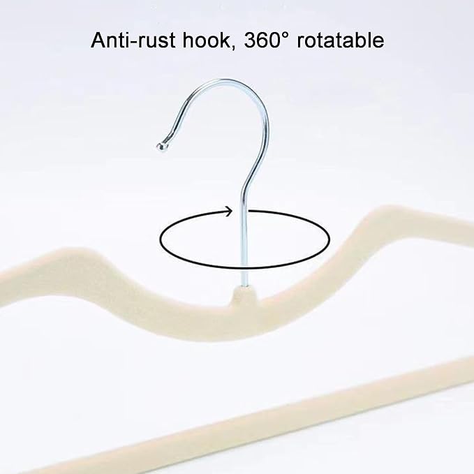 CUTSKY Velvet Hangers 50 Pack, Ultra Slim & Short Neck Hanger, 360 Swivel Hook, Space Saving Durable Non-Slip Felt Hangers,Beige b - Image 4