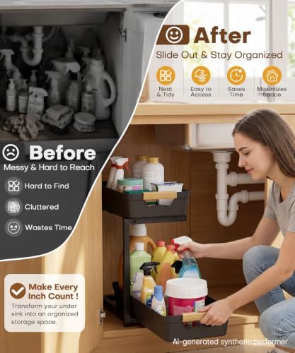 Homde Sliding Under Sink Organizer: 2-Pack Pull-Out Rack for Kitchen - Image 2