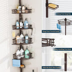Consumest Corner Shower Caddy Tension Pole - Rustproof Shower Shelves with Towel Bar & Soap Holder, Adjustable Bath Organizer for Bathroom Storage, 27.6-108.3 inch, Bronze - Image 5
