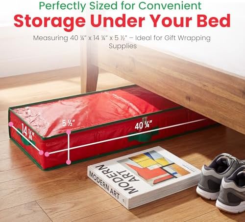 Handy Laundry Gift Wrap Storage Organizer, Easily organize Wrapping Paper, Ribbons, Bows, Scissors, Fits 18-24 Standard Rolls, Keeps Gift Supplies in Perfect Condition & Ready for Next Season, (Red) - Image 2