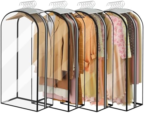 Garment Bags for Hanging Clothes 40” Long,Ultra Clear Suit Bags for Closet Storage, Moving Organization, Travel Covers with 10" Gussets for Coat, Dress, Shirt and Sweater - 4 PCS by Ramota