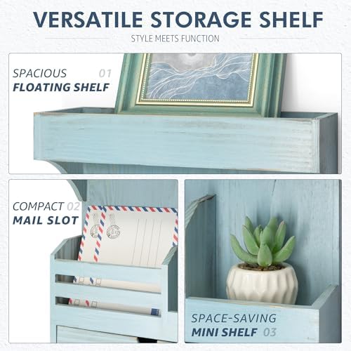 Rebee Vision Key Holder Wall Mount with Drawer & Shelf for Entryway, Blue - Image 6