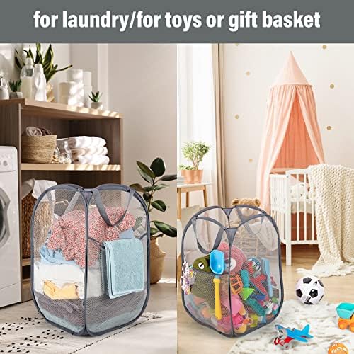 BATTOO 3 Pack Collapsible Laundry Basket Strong Mesh Pop Up Laundry Hamper for Laundry Foldable Hampers with Side Pocket Reinforced Handles for Bathroom, Kids Room, College Dorm or Travel Grey - Image 5