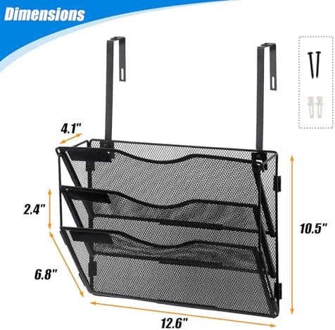 EASEPRES 3 Pocket Mesh Hanging Wall File Organizer with Hangers & Nametag Label, Wall Mounted Mail Paper Document Folder Holder, Clipboard Storage Organization Magazine Rack for Office Cubicle, Black - Image 2