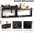 28-Inch Wood Wall Mounted Coat Rack with Shelf, 7 Hooks, 3 Key Holder - Image 2