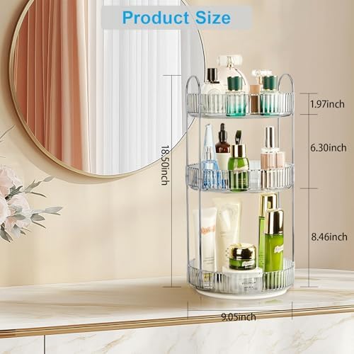 360 Rotating Makeup Organizer, 3 Tier Large Capacity Lazy Susan Bathroom Counter Organizer, Skincare Organizers, Spinning Perfume Organizer & Vanity Organizer Countertop (Classic Grey, 3 Tier) - Image 3