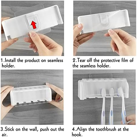 5 Slots Wall Mount Toothbrush Holder with Cover, Self Adhesive Toothbrush Storage Organizer for Shower, Toothbrush Hanger for Bathroom, Medicine Cabinet, Dorm - Image 4