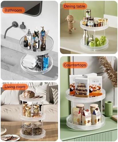 3 Tier Lazy Susan Bathroom Countertop Organizer, 360° Clear Rotating Makeup Cosmetic Perfume Storage Tray, Spinning Vanity Organizer Shelf for Bathroom Cabinet, Dresser, Kitchen(Large) - Image 6