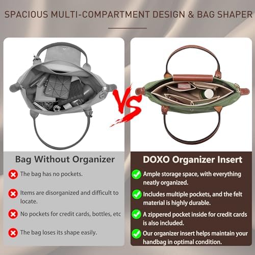 Doxo Purse Organizer Insert for Longchamp Le Pliage Tote, Large Bag Organizer with YKK Zipper Pocket & Cup Holder, Handbag Shaper for Women, Fits Original/Green/Energy L Tote, Black-WL - Image 5