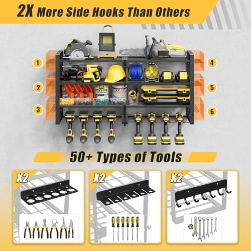 4-Tier Power Tool Organizer Wall Mount, 450LBS Capacity, 8 Drill Holders - Image 4