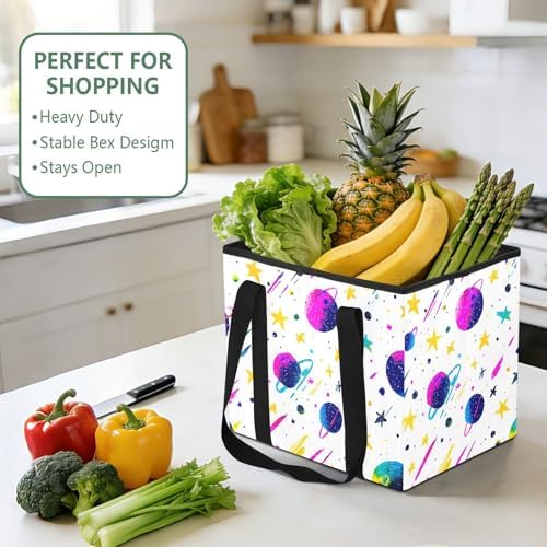 Trunk Organizer Collapsible Car Organizer with Handle Car Storage Box Bin for Groceries SUV Utility Tote Bag Portable Vehicle Container White Star Planet Comet Rainbow - Image 5