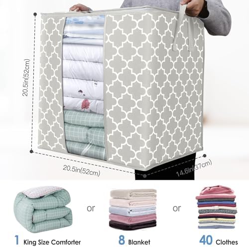 WISELIFE Storage Bags 2 Pack/100L Large Blanket Clothes Organization and Storage Containers for Comforters,Bedding, Foldable Organizer with Reinforced Handle, Clear Window, Sturdy Zippers,Lvory - Image 3