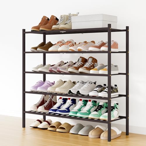Smiry Bamboo Shoe Rack, 16 Vertical Slats, 5 Tier - 33.7" Wide, Brown by Smiry