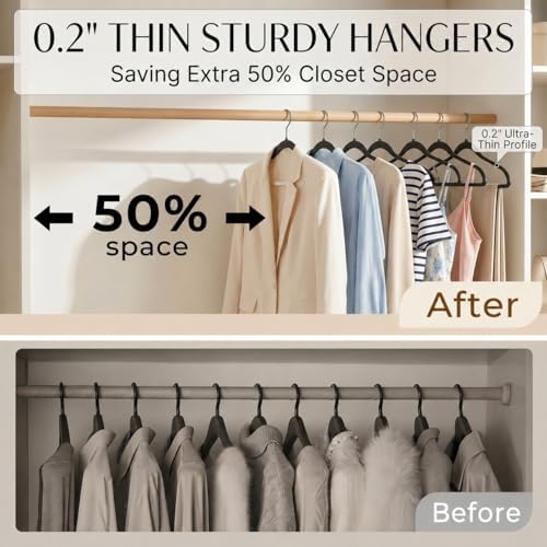 SMARTOR Plastic Hangers 50 Pack, Heavy Duty Plastic Hangers for Clothes | Non-velvet Slim Hangers with 360° Swivel Hook & Clothes Thin Hanger - Durable Coat Hangars, Space Saving Hanger - Black - Image 3