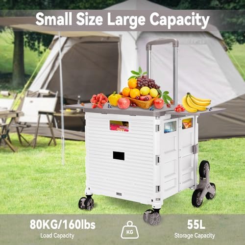 Foldable Utility Cart with Stair Climbing Wheels,Collapsible Rolling Crate with Magnetic Lid Telescopic Cover,Adjustable Telescoping Handle,360° Rotate Wheel Hand Cart for Teacher Shopping Moving - Image 4